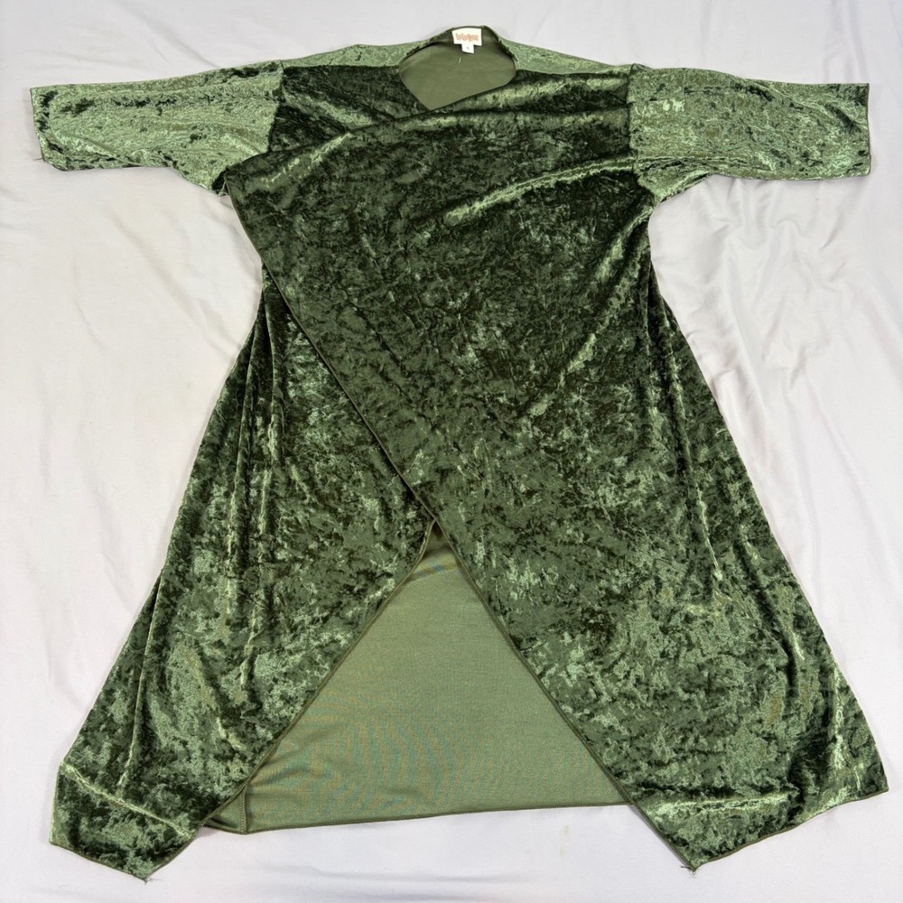 LuLaRoe Women Green Crushed Velvet Kimono Cardigan Wrap S Boho Whimsigothic Glam